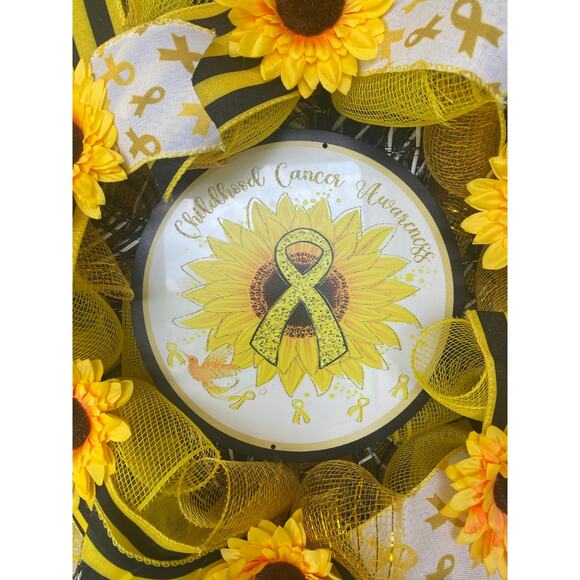 Childhood Cancer Awareness Sunflower Wreath, Yellow Ribbon Awareness Support - Picture 2 of 6